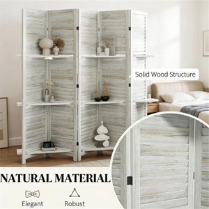 White 5-Panel Privacy Screen with Storage Rack Elegant Bedroom Divider - Product Image 4
