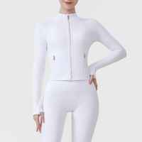 Vêtement de yoga de haute qualité, respirant, à haute élasticité, coupe ajustée, fermeture éclair intégrale, imperméable, en spandex/nylon, col montant