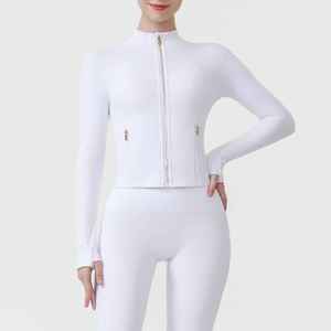 Vêtement de yoga de haute qualité, respirant, à haute élasticité, coupe ajustée, fermeture éclair intégrale, imperméable, en spandex/nylon, col montant - Product Image 2