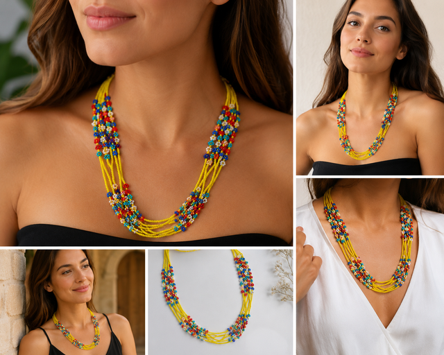 Handmade Multi Layer Seed Bead Necklace for Women Colorful Boho Statement Jewelry Wholesale