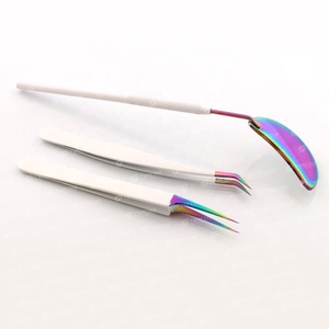 Pinzas de pestañas de acero inoxidable personalizadas profesionales al por mayor, todos los colores disponibles, puntas curvas puntiagudas para pestañas - Product Image 2