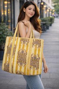 Large <b>Boho</b> Quilted Cotton Shoulder Tote <b>Bag</b> for Women Washable Block Print Luggage Tote on Sale for Grocery Shopping - Product Image 2