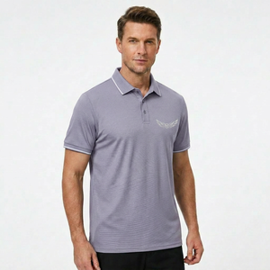 Chemise décontractée à manches courtes pour homme, bleu uni, tricotée, respirante, avec logo personnalisé, style boutonné, vente en gros - Product Image 1