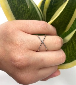 925 Sterling <b>Silver</b> <b>Adjustable</b> Open Band Crossover <b>Ring</b> Handmade Minimalist Thumb <b>Ring</b> for Women - Product Image 5