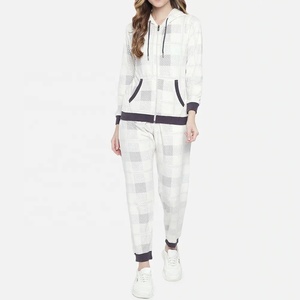 Custom OEM Womens Tracksuit Plaid Print Full <b>Zip</b> Hoodie And <b>Joggers</b> Set Casual Lounge Apparel Womens Womens Tracksuit - Product Image 1