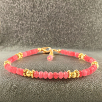 Magnifique Bracelet Unisexe Chrétien Bohème en Or 10K Plaqué Argent avec Perles Rondelles Facettées en Rubis Rose, Pierre Précieuse Libre pour la Guérison, Idéal comme Cadeau
