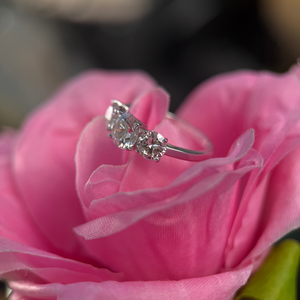 Three-<b>Stone</b> Pear Cut Diamond Engagement Wedding Ring 1.30 Carat Center & 0.85 Carat IGI Certified 14K White Gold Romantic - Product Image 4