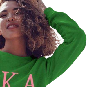 Sudadera Universitaria AKA con Cuello Redondo, Bordado Verde y Rosa de Pakistán, Sudadera Personalizada para Hermandades Griegas - Product Image 5