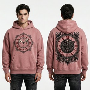 Sudadera con Capucha Personalizada Rosa Malva para Hombre, Estilo Urbano, Estampado Gráfico de Relojería, Sudadera de Alta Calidad con Forro Polar, Sudadera Holgada Informal - Product Image 1