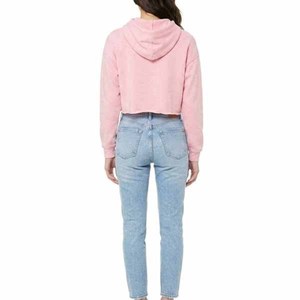 <b>Women's</b> <b>Pink</b> Cropped <b>Hoodie</b> Solid Color Long Sleeve Casual Knitted Cotton Sweatshirt Autumn Wear Breathable - Product Image 4