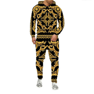 Mens Luxury Gold Baroque Print Pullover Hoodie and <b>Jogger</b> Pants <b>Matching</b> Tracksuit <b>Set</b> - Product Image 5