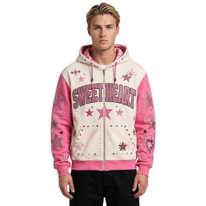 Sudaderas con Capucha Personalizadas con Gráfico de Estrella de Ensueño, Color Rosa Crema, Tie Dye, Felpa de Algodón, Estilo Urbano Desgastado - Product Image 5