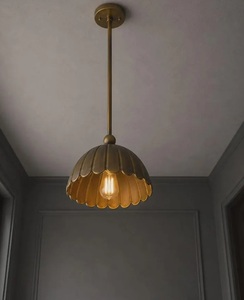 Brass Pendant Light Scalloped Shade Contemporary Ceiling Lamp Indoor Dining Room Decor Modern Interior Lighting - Product Image 5