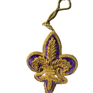 Luxurious Purple Velvet Home Decor Intricate Gold <b>Thread</b> Embroidery Exquisite Handcrafted Fleur-de-lis Ornament Unique <b>Beaded</b> - Product Image 1