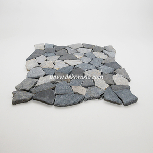 Mosaic Grey-Light Grey Marble Tiles Interlocking <b>Mesh</b> Backed Sliced Lava Stone for Outdoor <b>Garden</b> Home Decor - Product Image 2
