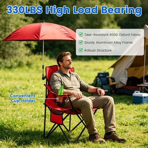 Sedia da campeggio portatile in alluminio con ombrellone rimovibile (42,13 pollici) - Supporta 150 kg per picnic - Product Image 3