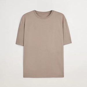 T-shirt ample personnalisé pour homme en coton 100% tricoté, manches courtes, couleur unie, style décontracté, beige – Vente en gros - Product Image 1