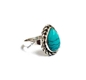 Anillo de piedras preciosas de turquesa azul de Metal de plata esterlina, cabujones, anillo de plata 925, joyería con dijes, anillos de turquesa de diseñador de pera - Product Image 4