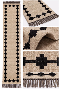 Beige Black Handwoven Wool Jute <b>Runner</b> <b>Rug</b> Geometric Boho Farmhouse <b>Hallway</b> Natural Rustic Long Entryway Floor Carpet - Product Image 4