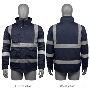 Premium GSM Polyester Cotton Orange Navy <b>Men</b> Security <b>Jacket</b> <b>Reflective</b> Panel Embroidery Logo Windbreaker Nylon <b>Jacket</b> - Product Image 1
