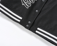 Veste coupe-vent unisexe noire style universitaire avec manches en laine, motif patch Raiders, col montant, simple boutonnage, pour l'hiver et les tenues décontractées