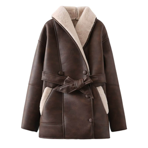 Plus Size Men Genuine Leather Waterproof Winter Trench Coat Long Sleeve Belted Fur Trim Outerwear Casual Streetwear - Product Image 5