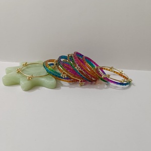 ชุดกำไลแก้วคาชเมียร์สีสันสดใส 16 ชิ้น หลากสี ทำด้วยมือ ชุบทอง คาด้า กุงรู เครื่องประดับพื้นเมืองแบบดั้งเดิมสำหรับผู้หญิง - Product Image 5