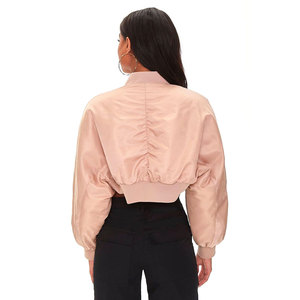 Chaqueta Corta OEM Personalizada para Mujer, con Cremallera, Larga o Corta, para Otoño, Exterior, Cortavientos, con Patrón Sólido y Cuello Alto, Acabado de Calidad - Product Image 4