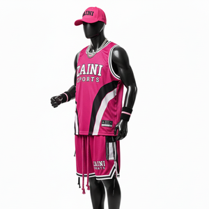 Ensemble short et maillot de basket-ball pour homme, haute qualité, 180 GSM, polyester mesh léger, rose et blanc, logo personnalisé, pour homme - Product Image 4