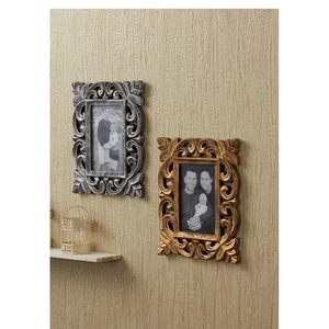 Wooden Hand Carved Rectangular Photo <b>Frame</b> 5x7 Inch Antique Golden Picture <b>Frame</b> for <b>Wall</b> and Tabletop Display - Product Image 4