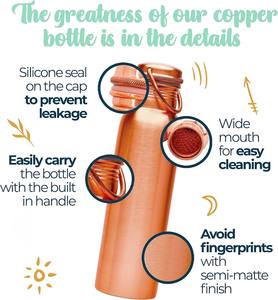 Authentic Ayurvedic Copper Water <b>Bottle</b> 34Oz /1000ml With Carrying Canvas Bag & Sleeve For <b>Drinking</b> Water And Leak-Proof - Product Image 5