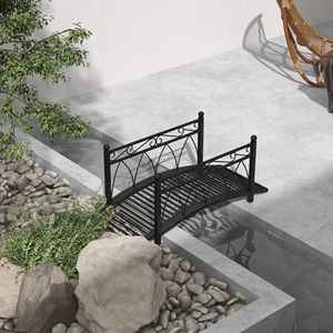 Ponte da Giardino Zen in Stile Vintage Nero Resistente alle Intemperie da 1 Metro con Ringhiere di Sicurezza in Metallo - Product Image 2