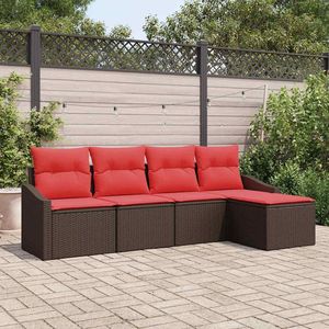 Juego de muebles de patio de ratán sintético marrón de 5 piezas con cojines, juego de sofás marrón - Product Image 1