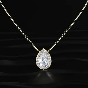 Pendentif en diamant CVD cultivé en laboratoire, forme poire, halo, Mangalsutra, tendance, or, couleur D-E, clarté VVS-VS, certifié IGI, fournisseur indien - Product Image 1