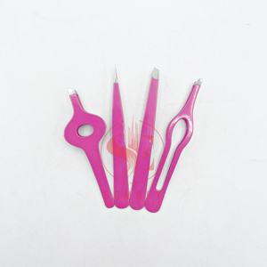 ชุดแหนบคิ้ว4ชิ้นทำจากสเตนเลสสตีลสีชมพูใช้ตกแต่งอย่างยั่งยืนมีความแม่นยำระดับมืออาชีพ - Product Image 3
