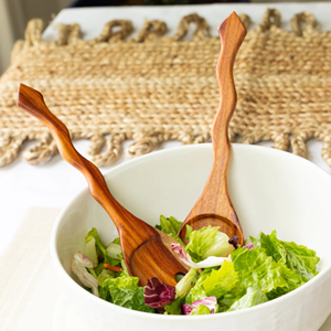 Juego de tenedor y cuchara para servir de madera tallada a mano con diseño único, utensilios de madera vietnamitas para ensalada, perfectos para vajilla, precio al por mayor - Product Image 5