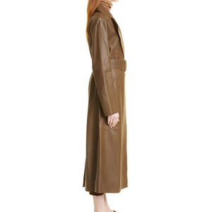 Unisex Long Real Leather Trench <b>Coat</b> Stand Collar Zipper Closure <b>Thick</b> Warm <b>Winter</b> Outerwear Solid Color Casual Embroidered - Product Image 3