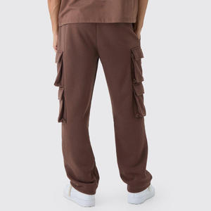 Custom Logo Men's Cargo Sweatpants Multi Pocket Baggy Track Pants Wholesale Plain Heavyweight Fleece Cargo Joggers OEM Loose Fit - Product Image 2