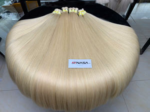 ราคาขายส่ง 100 กรัม ผมต่อแท้คุณภาพสูง สีบลอนด์ธรรมชาติ ผมตรงแบบซุปเปอร์ดับเบิ้ลดรอน ปลายผมหนา - Product Image 2