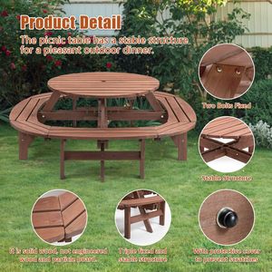 Tavolo da Picnic in Legno per 10-12 Persone, Sgabello ad Anello Fai-da-Te per Esterni, Patio, Giardino, Capacità di Carico 500 lb - Product Image 4