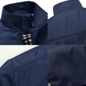 Chaqueta Harrington para Hombre con Forro a Cuadros Azul Marino, Cuello Alto Premium, Cierre Frontal con Cremallera, Prenda Exterior Informal OEM - Product Image 2