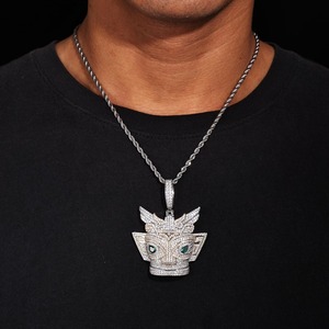 Pendentif Masque de Renard Iced Out en Argent 925 Plaqué Or 18K avec Moissanite Micro-Pavé, Breloque de Luxe Hip Hop Bling pour Rappeur - Product Image 3