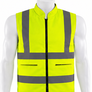 Gilet de sécurité multi-poches à fermeture éclair en polyester fluorescent certifié CE, coupe-vent, réfléchissant, pour travaux de construction - Product Image 3