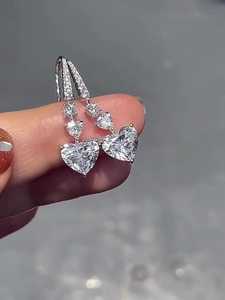 Romantic 1CT Heart And Round Cut Moissanite Drop <b>Earrings</b> with 925 Silver Fine Proposal Jewelry Engagement for Women's Gift - Product Image 1