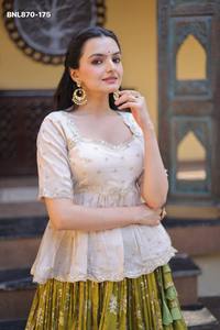 Top Quality Dyeable Viscose Jacquard with <b>Sequin</b>-Embroidered <b>Flared</b> Lehenga-Peplum Readymade Blouse Collection Indian Supplier - Product Image 3