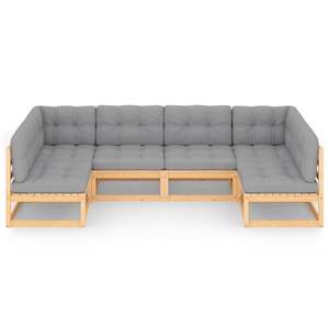 Ensemble de salon de jardin en pin massif, 6 pièces, meubles d'extérieur modulaires en bois naturel - Product Image 3