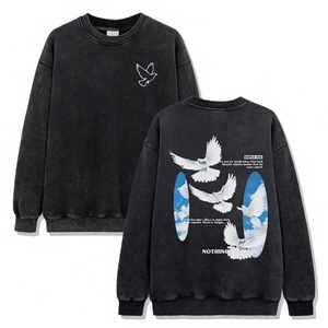 Sudadera Personalizada Vintage Lavada con Cuello Redondo para Hombre, Oversize, Estilo Urbano, Estampado Gráfico, de Algodón y Forro Polar, Casual, Unisex - Product Image 1