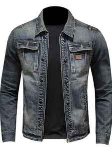 Fashion Men Denim Jacket Down Jacket Mens Plus Size Polyester Outerwear Factory Custom New Canvas Fabric Stand Casual - Product Image 4