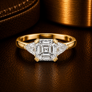 Bague de mariage en or massif 14 carats avec diamant de laboratoire taille Asscher et accent latéral en forme de triligne, 2 carats, certifiée IGI CVD DEF VVS pour femme - Product Image 1