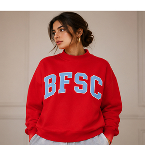Sudadera BFSC con estampado de letras, personalizable, para librería universitaria, de corte holgado, hombros caídos, cuello alto simulado, de forro polar, para antiguos alumnos - Product Image 2